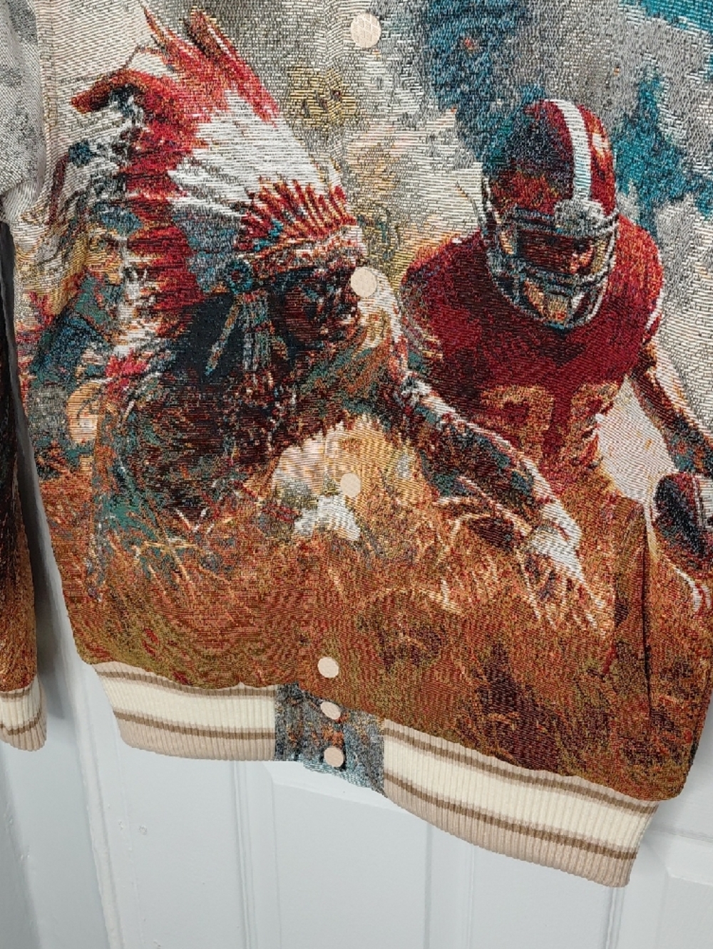Majestic Multicolor Graphic Football Knit Jacket - Picture 7 of 11